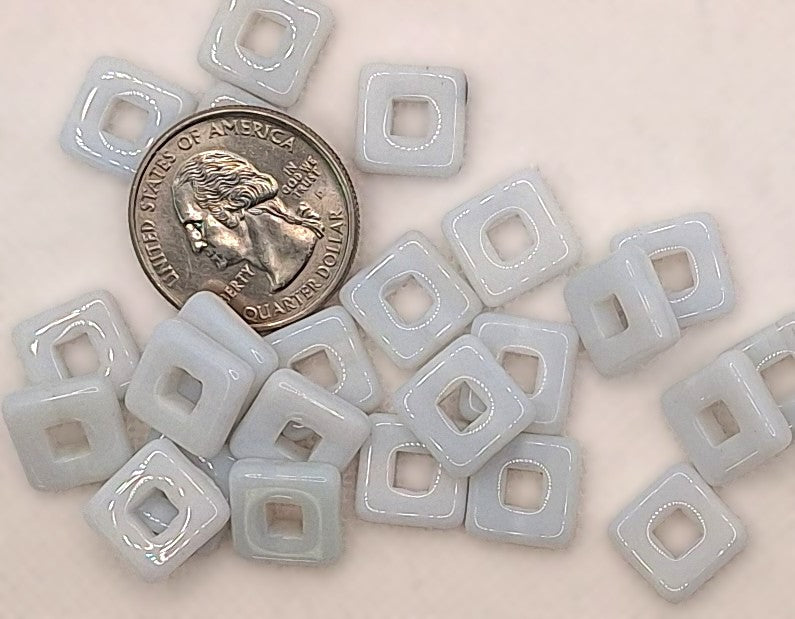 12mm Pale Blue Opaque Flat Square Czech Fancy Glass Beads