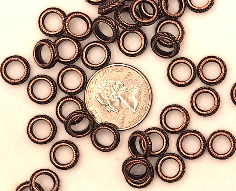 11x4mm Floral Textured Copper Rondelle Spacer Beads Rings 15ct