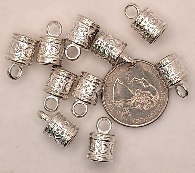 16x10mm Heart Cord Ends Silver Zinc Alloy 3.5mm Hole 10ct