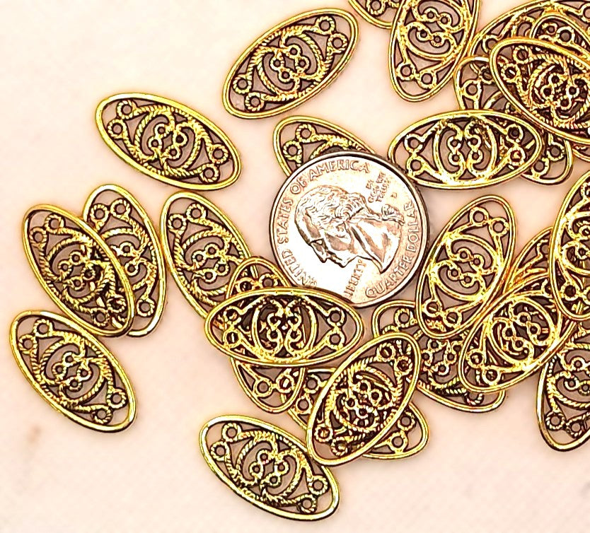 25x12mm Filligree Oval Connector Gold Zinc Alloy 12ct