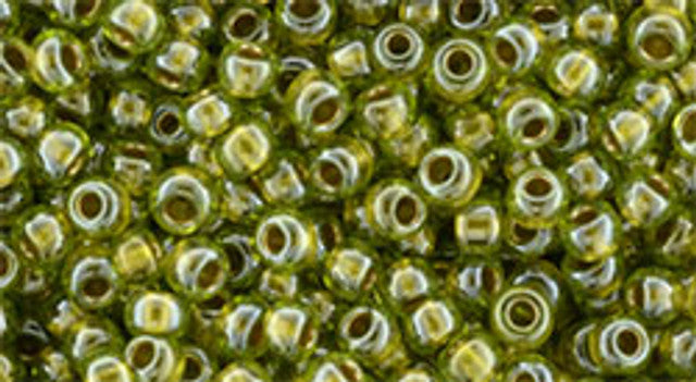 3/0 Gold-Lined Peridot Green Toho Round Seed Beads 25g
