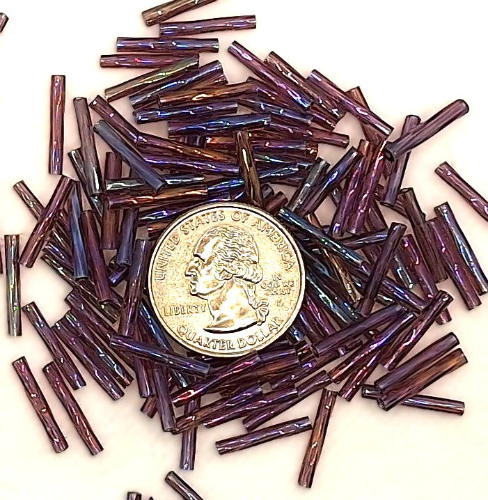 15mm Amethyst Rainbow Iris Transparent Czech Glass Twisted Bugle Beads 50g
