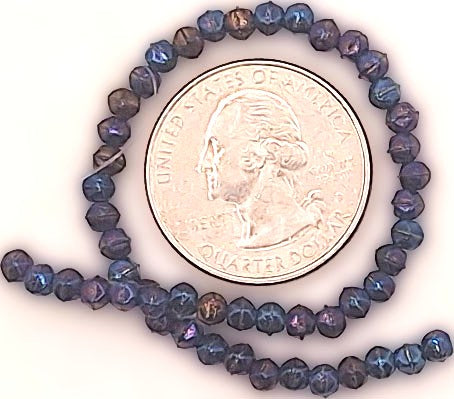 3mm Blue Rainbow Iris English Cut Pressed Glass Czech Beads 50ct