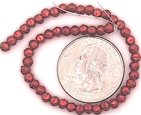 3mm Lava Red Metallic Matte English Cut Pressed Glass Czech Beads 50ct
