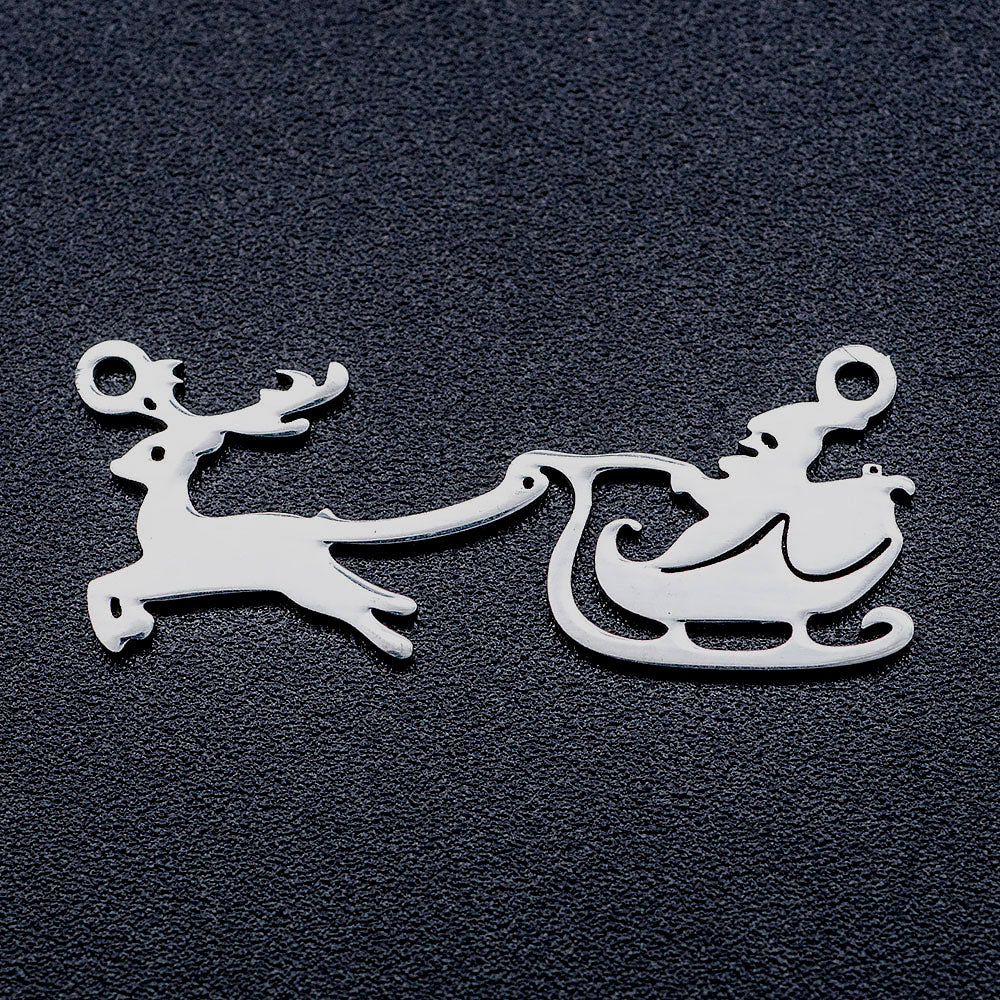 11x27.5mm Stainless Steel Christmas Reindeer and Santa Claus Pendant Connector