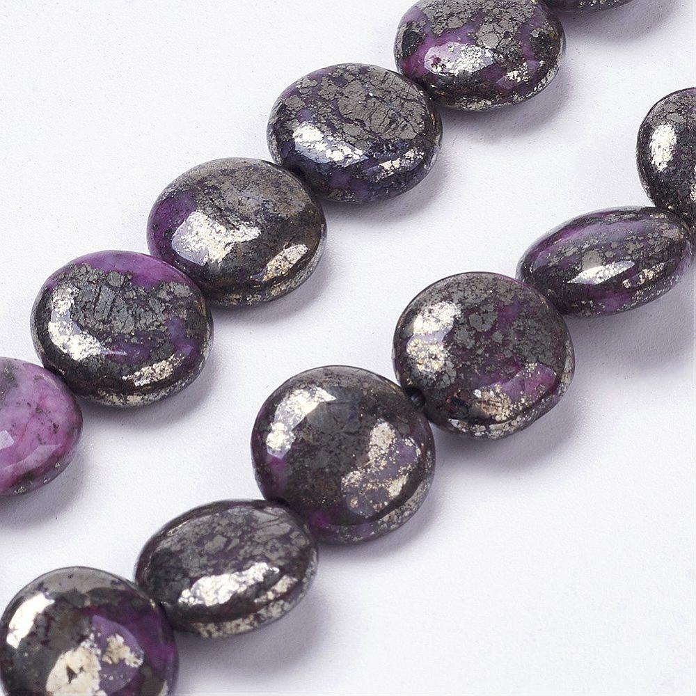 12mm Flat Round Magenta Dyed Pyrite Beads 4ct