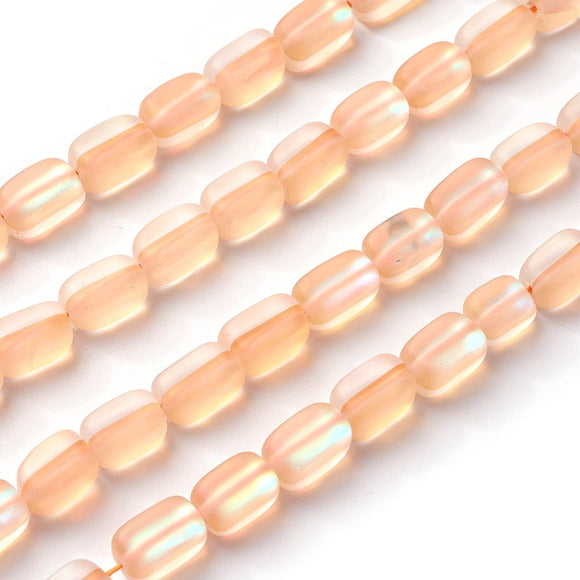 11x6mm Frosted Peach Synthetic Moonstone Glass Nugget Beads 10ct
