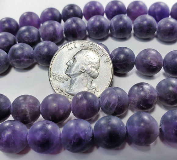 10mm Matte Amethyst Round Gemstone Beads 8-Inch Strand