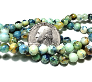 6mm Blue Green Stone Round Gemstone Beads 8-Inch Strand