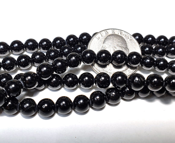 6mm Black Tourmaline Round Gemstone Beads 8-Inch Strand