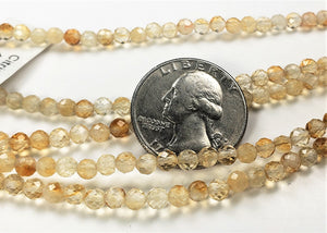 4mm Citrine Faceted Round Gemstone Beads 8-inch Strand