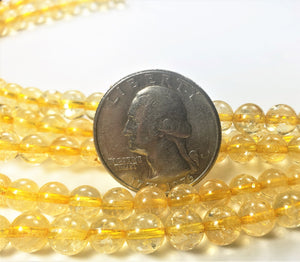 6mm Citrine Round Gemstone Beads 8-inch Strand