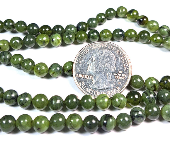 6mm Canada Jade Round Gemstone Beads 8-Inch Strand