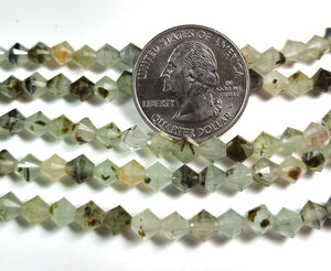 6mm Prehnite Faceted Bicone Gemstone Beads 8-Inch Strand