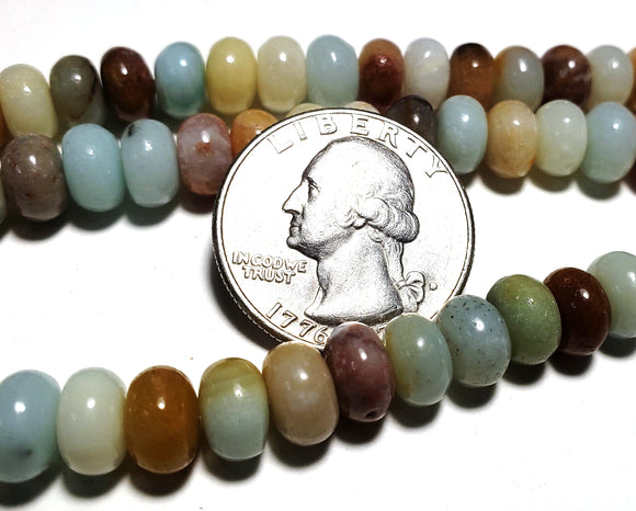 8x5mm Amazonite Multicolor Smooth Rondelle Gemstone Beads 8-Inch Strand
