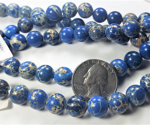 10mm Aqua Terra Jasper Lapis Blue Round Gemstone Beads 8-inch Strand