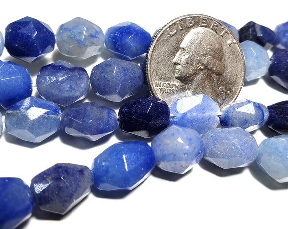8-12mm Blue Aventurine Freeform Faceted Barrel Gemstone Beads 8-Inch Strand