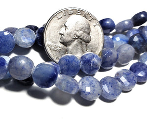 8mm Blue Aventurine Faceted Coin Gemstone Beads 8-Inch Strand