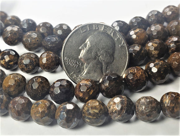 8mm Bronzite Faceted Round Gemstone Beads 8-inch Strand