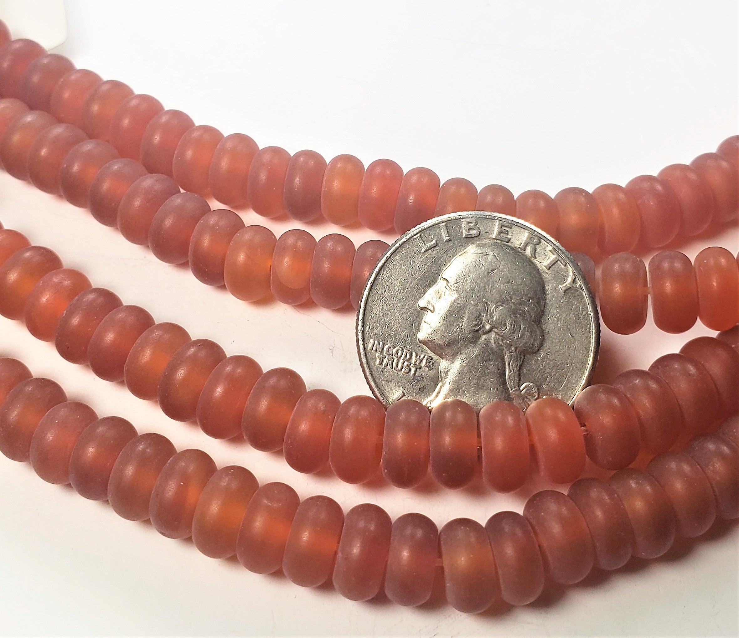 8x5mm Matte Carnelian Rondelle Gemstone Beads 8-inch Strand