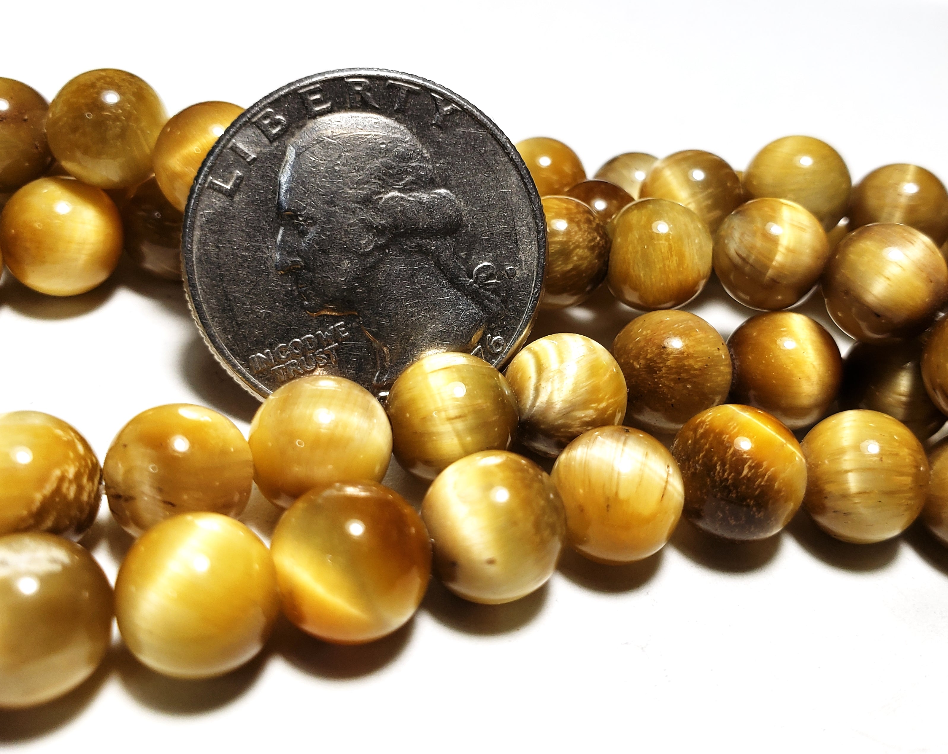 8mm Gold Tiger's Eye Round Gemstone Beads 8-Inch Strand