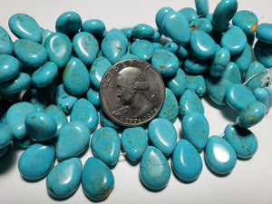 14x10mm Turquoise Blue Howlite Puffed Teardrop Gemstone Beads 8-Inch Strand