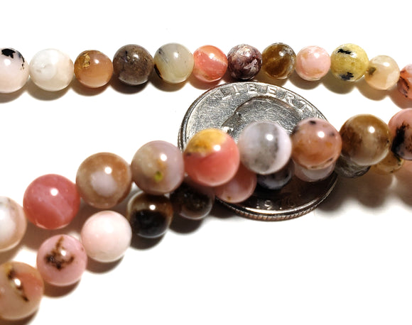 6mm Pink Opal Round Gemstone Beads 8-Inch Strand