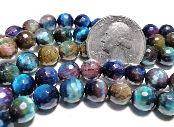 8mm Rainbow Tiger's Eye Faceted Round Gemstone Beads 8-Inch Strand