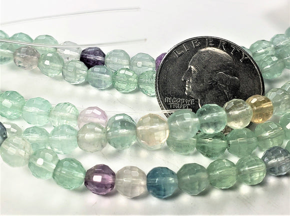 6mm Rainbow Fluorite Faceted Round Gemstone Beads 8-inch Strand