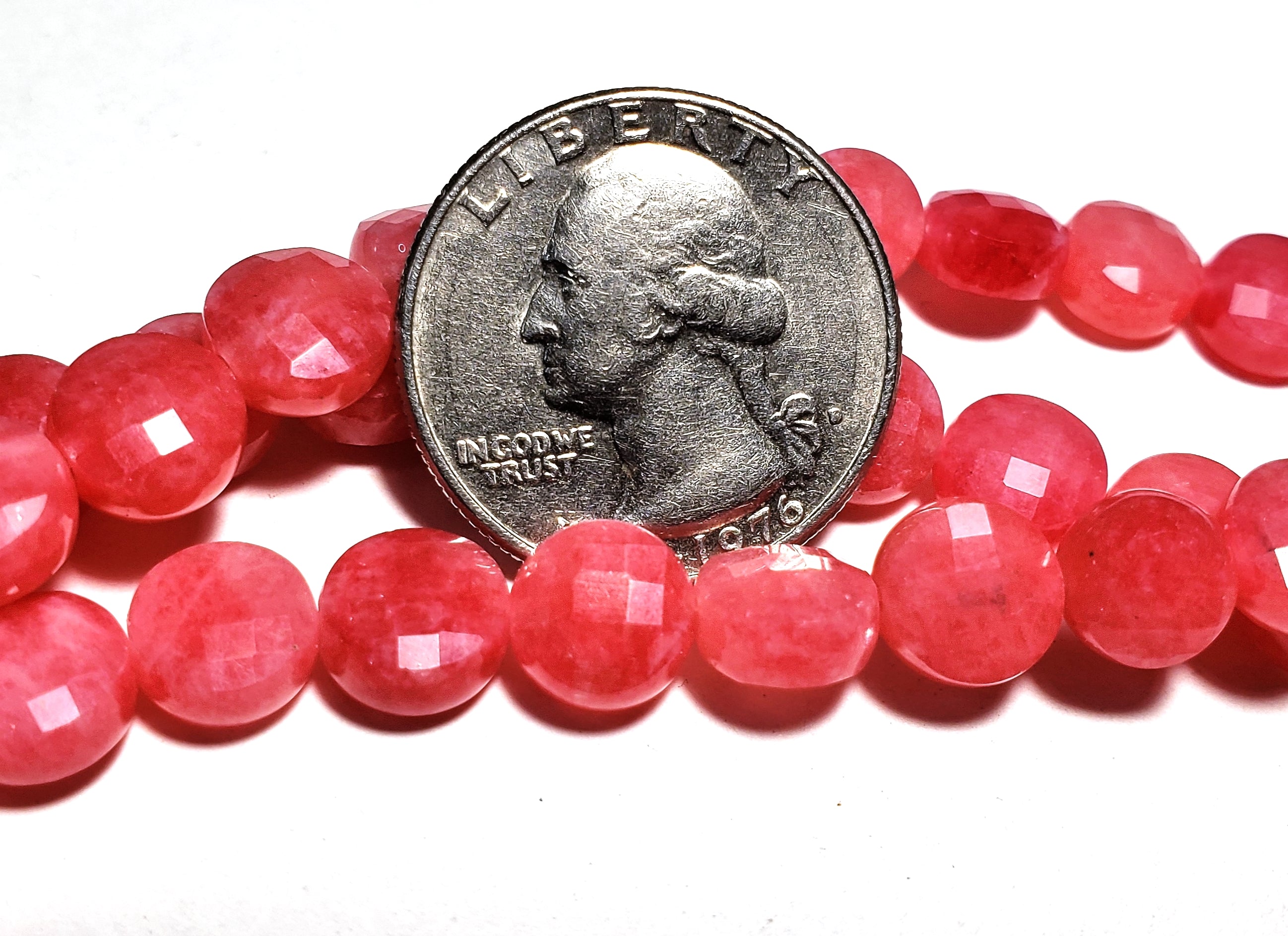 8mm Dyed Rhodochrosite Faceted Coin Gemstone Beads 8-Inch Strand