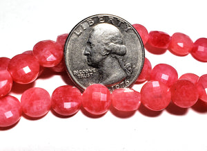 8mm Dyed Rhodocrisite Faceted Coin Gemstone Beads 8-Inch Strand