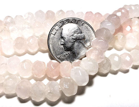 8x5mm Rose Quartz Faceted Rondelle Gemstone Beads 8-Inch Strand