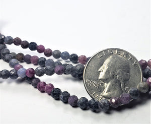3.8mm Ruby and Sapphire Faceted Round Gemstone Beads 8-inch Strand