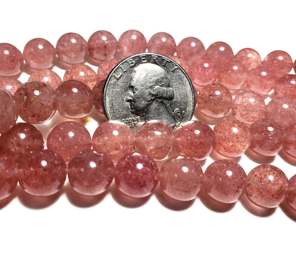 10mm Strawberry Quartz Round Gemstone Beads 8-Inch Strand