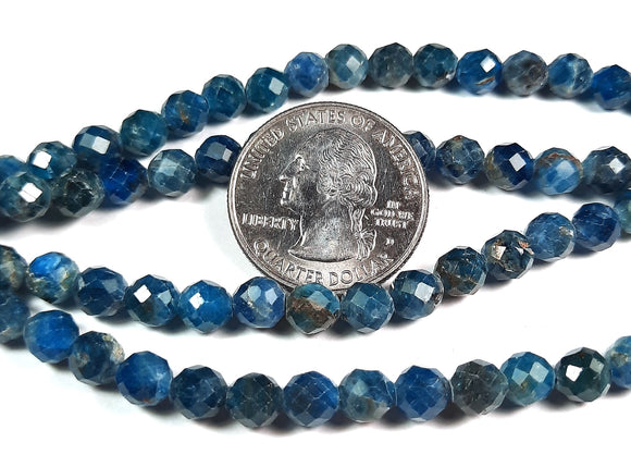 6mm Blue Apatite Faceted Round Gemstone Beads 8-Inch Strand
