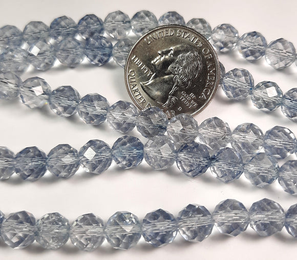 8mm Dyed Blue Topaz Faceted Round Gemstone Beads 8-Inch Strand