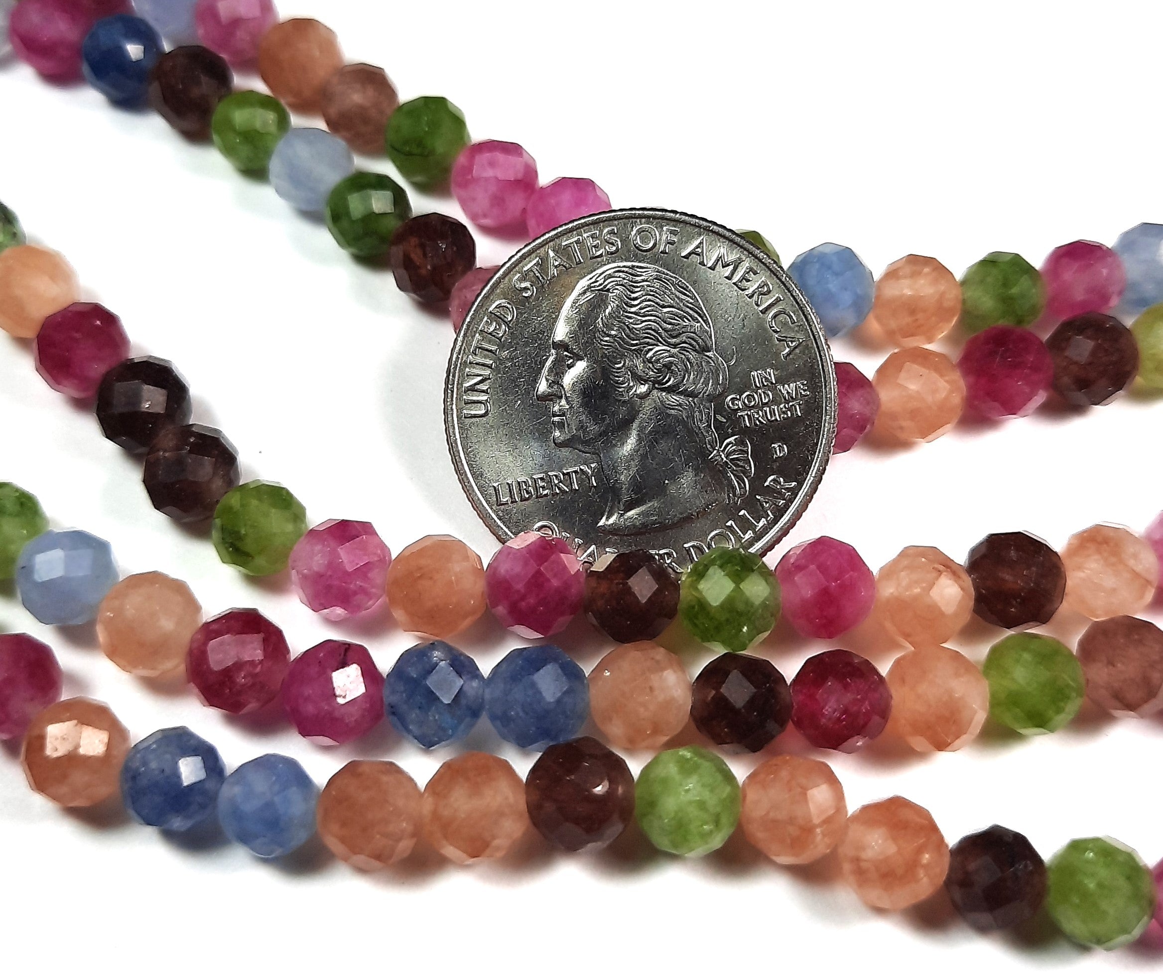 6mm Tourmaline Dyed White Jade Faceted Round Gemstone Beads 8-Inch Strand