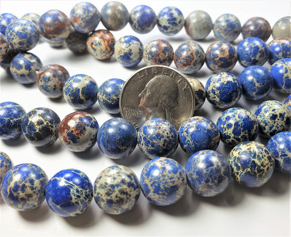 12mm Aqua Terra Jasper Lapis Blue Round Gemstone Beads 8-inch Strand