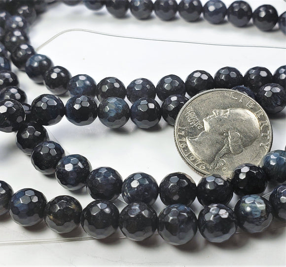 8mm Blue Tiger's Eye Faceted Round Gemstone Beads 8-inch Strand