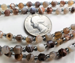 6mm Botswana Agate Faceted Lantern Gemstone Beads 8-Inch Strand