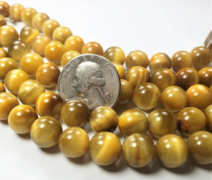 10mm Golden Tiger's Eye Round Gemstone Beads 8-inch Strand