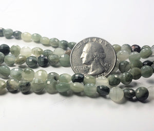 6mm Green Quartz Faceted Coin Gemstone Beads 8-inch Strand