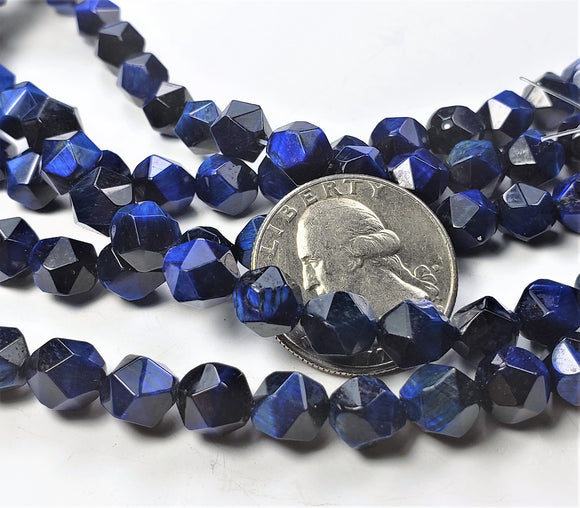 8mm Dyed Tiger's Eye Lapis Blue Star Cut Gemstone Beads 8-inch Strand