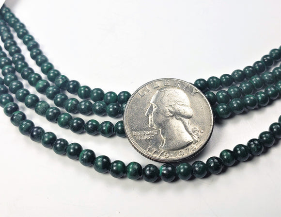 4mm Malachite Round Gemstone Beads 8-inch Strand