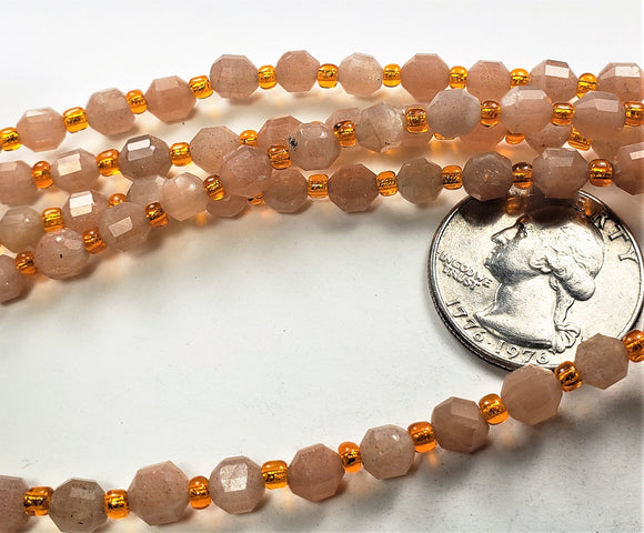 6mm Orange Moonstone Faceted Lantern Gemstone Beads 8-Inch Strand