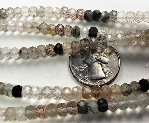 6x4mm Rutilated Quartz Faceted Rondelle Gemstone Beads 8-Inch Strand