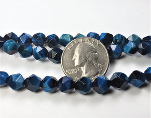 8mm Dyed Tiger's Eye Sky Blue Star Cut Gemstone Beads 8-inch Strand