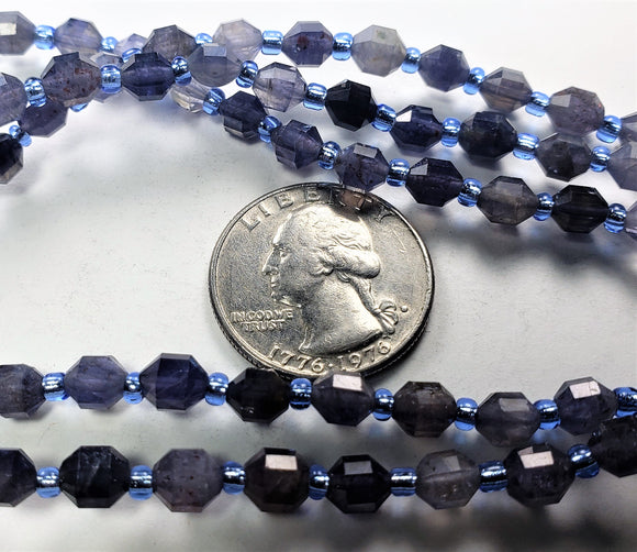 6-7mm Iolite A Grade Faceted Lantern Gemstone Beads 8-Inch Strand