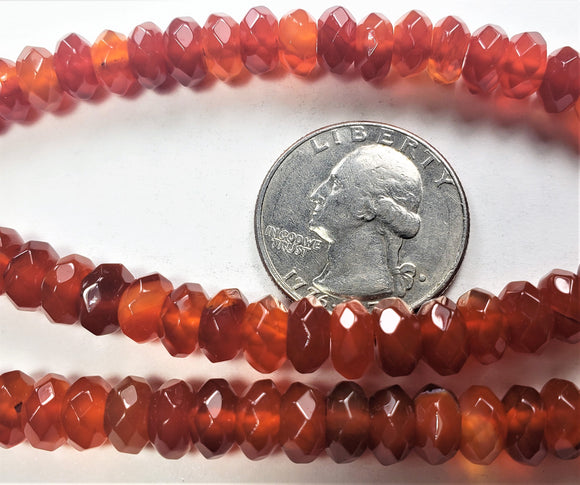 8x5mm Carnelian Faceted Rondelle Gemstone Beads 8-Inch Strand