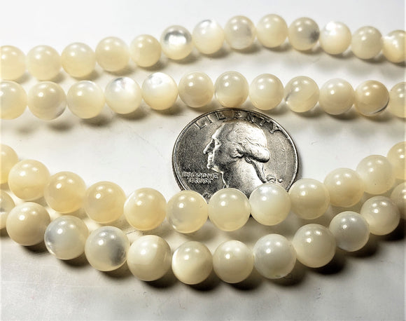 7mm Mother of Pearl Round Shell Beads 8-inch Strand